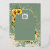 ゴールドフォイルセージひまわり花ブライダルシャワーQRコード 箔招待状 (裏面)