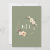 ゴールドフォイルセージ緑クリスマスモノグラム結婚ズ 招待状 (裏面)