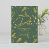 ゴールドフォイルセージ葉グリーン結婚ズDave Date Foil 箔招待状 (立ち正面)