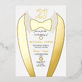 ゴールドフォイルタキシードスーツメンズ21歳の誕生日パーティー 箔招待状 (正面)