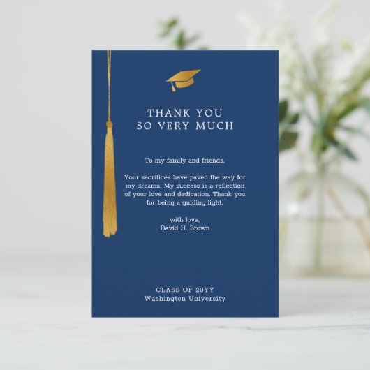 ゴールドフォイルタッセルシンプルフォーマルブルーエクセレーション サンキューカード (スタンド正面)