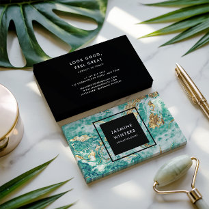 ゴールドフォイルターコイズ大理石の水カラーシックエレガント 名刺