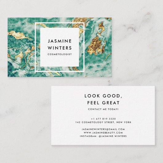 ゴールドフォイルターコイズ大理石水カラーシックなグラマー 名刺 (正面/裏面)
