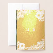 ゴールドフォイルダスティブルーフローラ結婚式招待状 箔カード (裏面封筒付き)