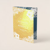 ゴールドフォイルダスティブルーフローラ結婚式招待状 箔カード (正面)