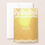 ゴールドフォイルダスティブルーホワイトレース結婚式招待状 箔カード (裏面封筒付き)