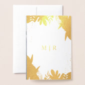 ゴールドフォイルダスティブルー葉結婚式招待状 箔カード (裏面封筒付き)