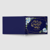 ゴールドフォイルダークブルーフローラキンセアニェラパーティー ゲストブック (全面)