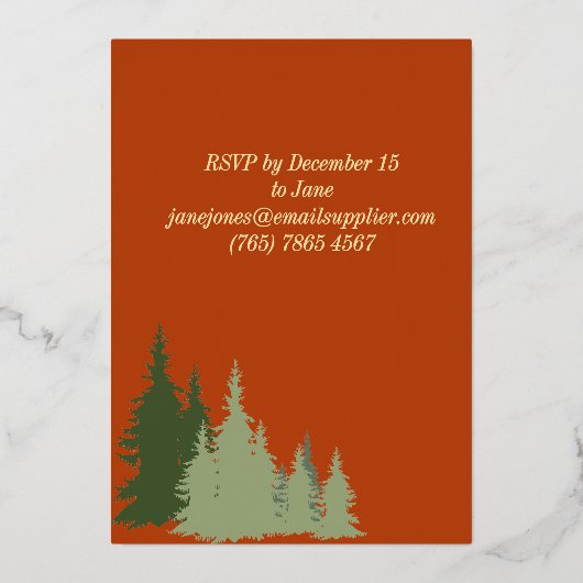 ゴールドフォイルテラコッタパインツリークリスマスパーティー 箔招待状 (裏面)