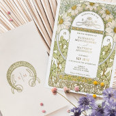 ゴールドフォイルデイジー結婚式招待状アールヌーボー 箔招待状