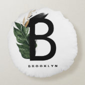 ゴールドフォイルトロピカルレターBモノグラムパーソナライズされた ラウンドクッション (裏面)