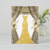 ゴールドフォイルドレスゴールデンフローラ50thバースデーパーティー 箔招待状 (立ち正面)