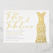 ゴールドフォイルドレスフィフティ&ファブ50th誕生日パーティー 箔招待状 (正面)