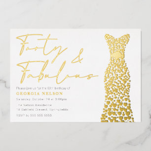 ゴールドフォイルドレスフォーティアンドファブ40th誕生日パーティー 箔招待状
