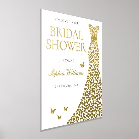 ゴールドフォイルドレスブライダルシャワーウェルカムサイン 箔ポスター (レイダウン)