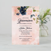 ゴールドフォイルネイビー赤面ピンクフローラキンセアニェラ 箔招待状 (立ち正面)