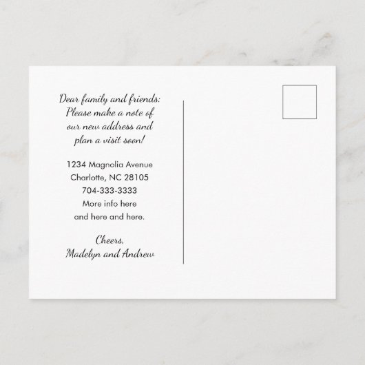 ゴールドフォイルノースカロライナの地図と新しい住所 案内ポストカード (裏面)