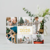 ゴールドフォイルハッピーニューイヤー2025フォトコラージュ 箔シーズンカード (立ち正面)