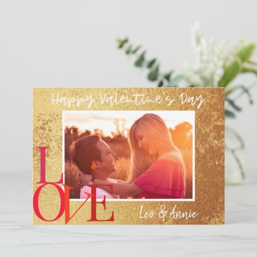 ゴールドフォイルハッピーバレンタインデーフォトカード シーズンカード (スタンド正面)