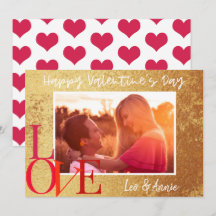 ゴールドフォイルハッピーバレンタインデーフォトカード