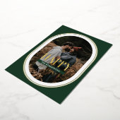 ゴールドフォイルハッピーホリデイズグリーンオーバルフレームフォト 箔シーズンカード (回転した状態)