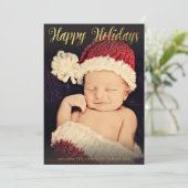ゴールドフォイルハッピーホリデーズクリスマスフォトフラット シーズンカード (スタンド正面)