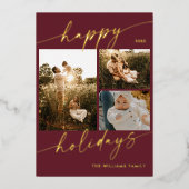 ゴールドフォイルハッピーホリデーズフォトクリスマスカード 箔招待状 (正面)