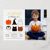 ゴールドフォイルハロウィンフレンズモダン誕生日写真 箔招待状 (正面)