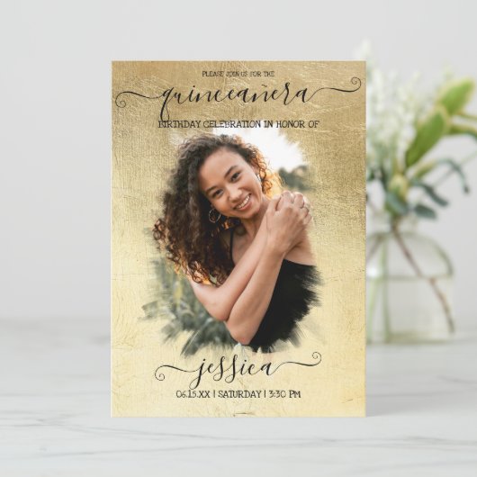 ゴールドフォイルハローフォトコラージュキンセアニラ 招待状 (スタンド正面)