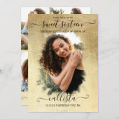 ゴールドフォイルハローフォトコラージュスウィート16 招待状 (正面/裏面)