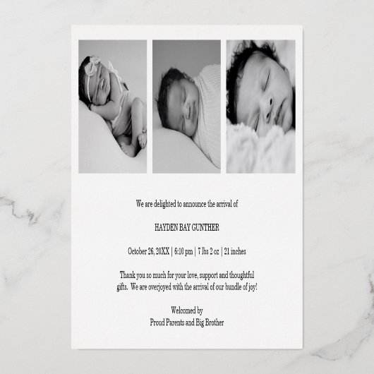 ゴールドフォイルハートありがとう写真誕生発表 箔招待状 (裏面)