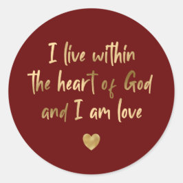 ゴールドフォイルハートの神の感動的引用文レッド ラウンドシール