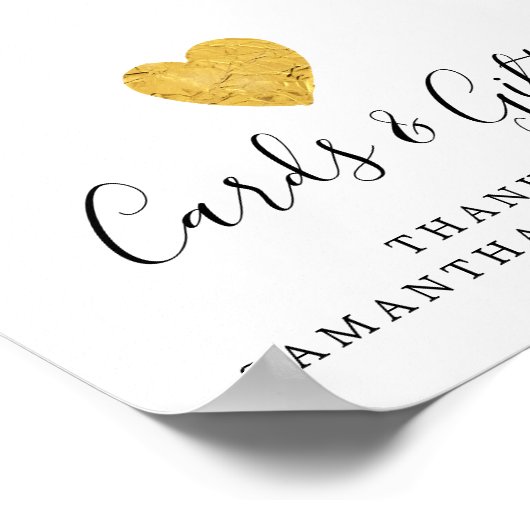 ゴールドフォイルハートウェディングカードとギフトサイン ポスター (角)