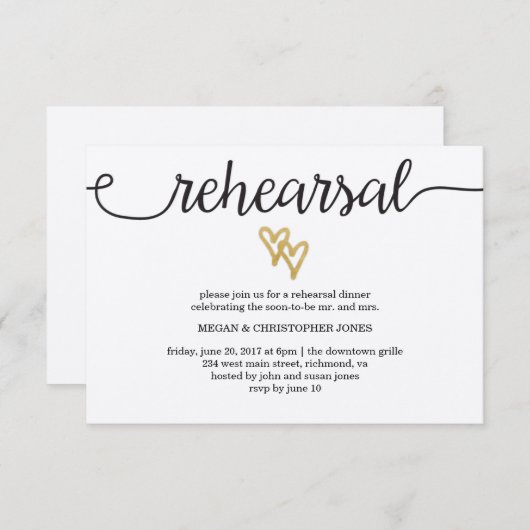 ゴールドフォイルハートクラフト紙リハーサルカード 招待状 (正面/裏面)