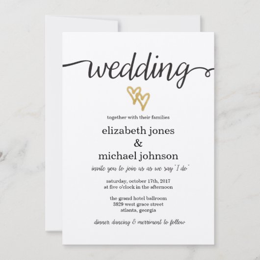 ゴールドフォイルハートクラフト紙結婚式招待状 招待状 (正面)