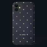 ゴールドフォイルハートパターンネイビーブルーモノグラム iPhone 11 ケース<br><div class="desc">可愛くてフェミニン携帯のケースは金ゴールド箔のフェイクハートパターン。独自のモノグラムを追加してパーソナライズ。この金ゴールドフォイルハートパターン電話ケースはギフトとして完璧パーソナライズされたである。</div>