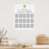 ゴールドフォイルハート15台結婚の座席表 ポスター (キッチン)