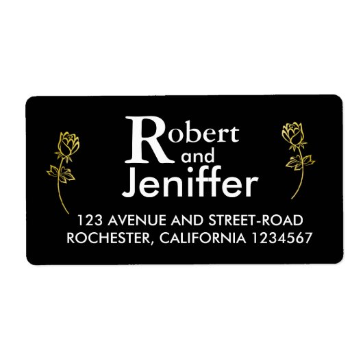 ゴールドフォイルバラの花の透結婚かしテーマ ラベル (正面)