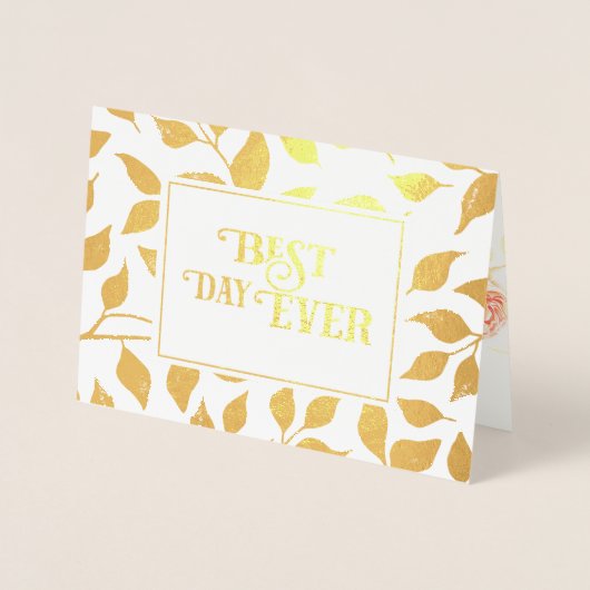 ゴールドフォイルバラタイポグラフィ結婚式招待状 箔カード (正面)