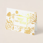 ゴールドフォイルバラタイポグラフィ結婚式招待状 箔カード (正面)