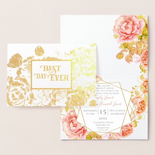 ゴールドフォイルバラタイポグラフィ結婚式招待状 箔カード (ディスプレー)