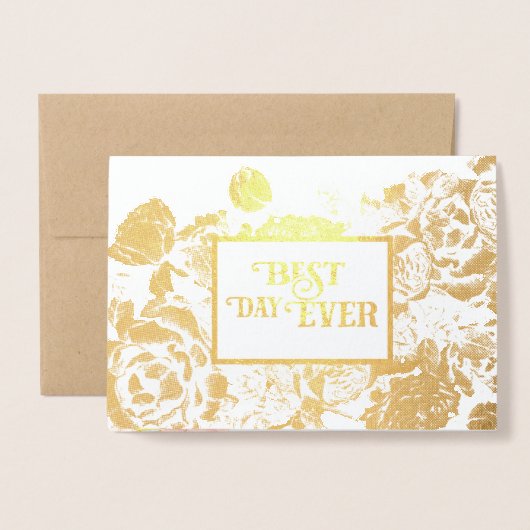 ゴールドフォイルバラタイポグラフィ結婚式招待状 箔カード (封筒付き正面)