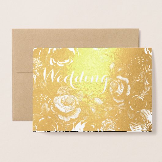 ゴールドフォイルバラタイポグラフィ結婚式招待状 箔カード (封筒付き正面)