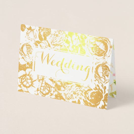 ゴールドフォイルバラピンクタイポグラフィ結婚式招待状 箔カード (正面)