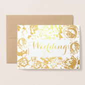 ゴールドフォイルバラピンクタイポグラフィ結婚式招待状 箔カード (封筒付き正面)