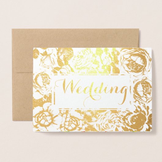 ゴールドフォイルバラピンクタイポグラフィ結婚式招待状 箔カード (封筒付き正面)