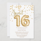 ゴールドフォイルバルーンスウィート16誕生日招待状 招待状 (正面)