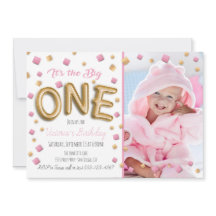 ゴールドフォイルバルーン1stバースデーフォト招待状