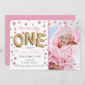 ゴールドフォイルバルーン1stバースデーフォト招待状 招待状 (正面/裏面)