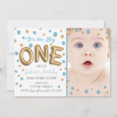 ゴールドフォイルバルーン1stバースデーフォト招待状 招待状 (正面)